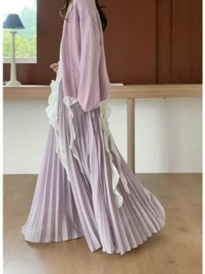 Spring And Summer New Plus-Size Pleated Skirt For Women, Stylish Pleated A-Line Long Skirt, Chiffon High-Waisted Tulle Skirt For Plus-Size Women