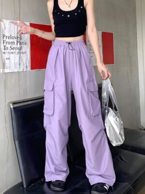 American-style Vintage Work Pants For Men And Women, Summer Versatile Straight-leg, Drapey, Cuffed, Loose Wide-leg Casual Pants-purple