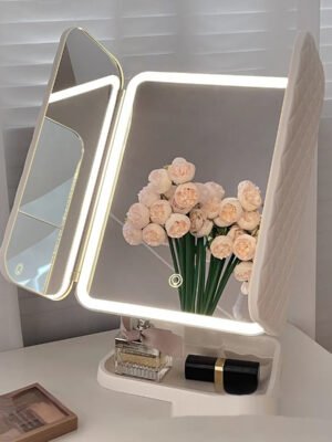 Desk Lamp With Three Fold LED Makeup Mirror