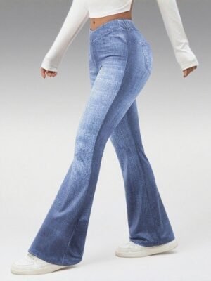 Denim High-rise Slim-fit Slightly Flared Pants That Create A Slimming Look