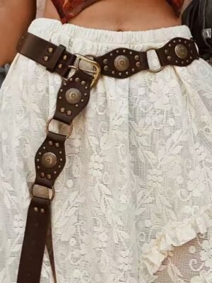 American Vintage Belt Women's Rivet Brown Leather
