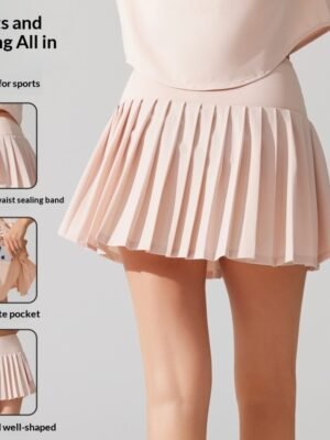 New Pleated Sports Skirt High Waist Lined Pocket Anti-running Badminton Skirt Built-in Yoga Running Tennis Skirt
