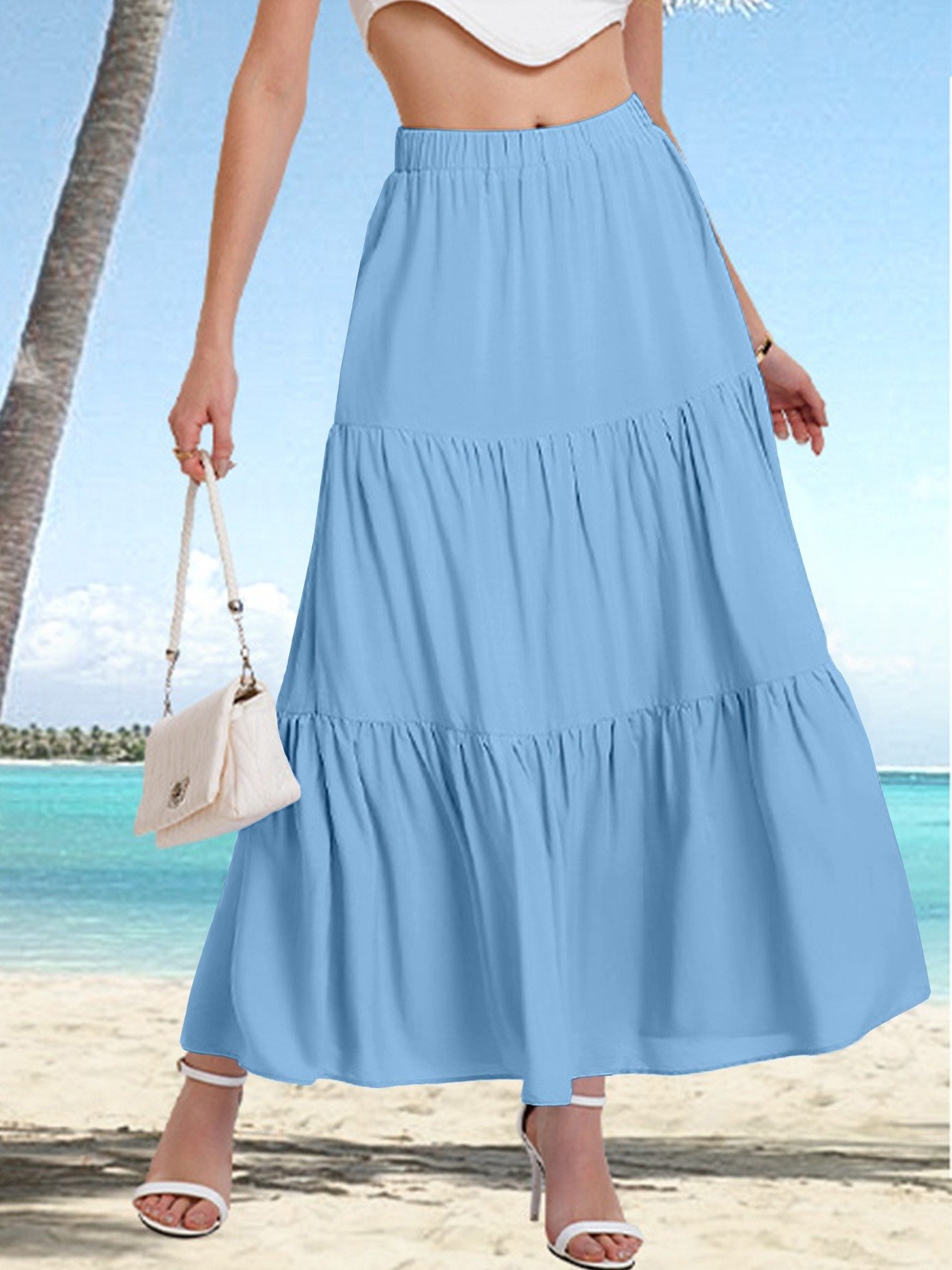 New Arrival High Waist A-Line Midi Skirt, Casual Drawstring Long Skirt ā Image 3