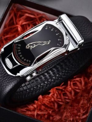 Mens Trendy Wide Leather Belt With Automatic Buckle