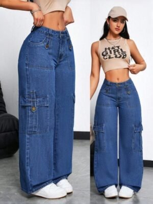 Women's Blue Work Pants - Cotton Blend Straight Cut Professional Trousers For Office And Daily Wear