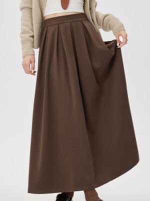 Women's Casual Mid Length Skirt - A-Line Cotton Blend Midi Skirt for Spring Summer Everyday Wear
