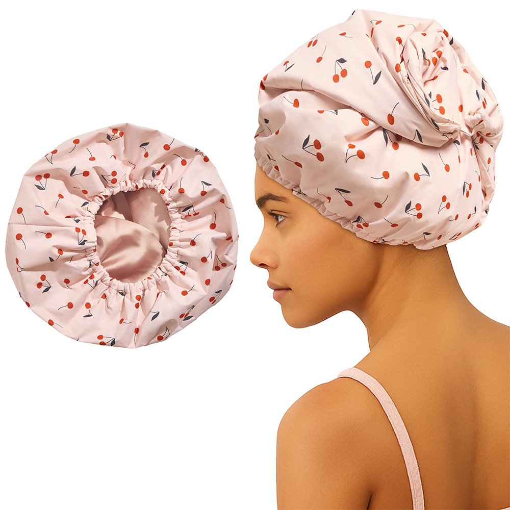 Three-layer Waterproof Shower Cap Lined With A Plaid Pattern ā Image 8