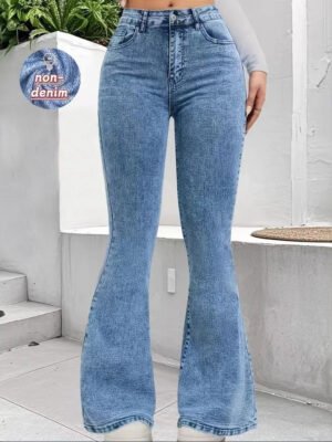 High-waisted Stretch Slim-fit Faux Denim Print Pants