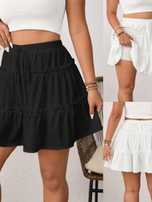 Summer Sweet Cake Skirt, Adjustable Tie-Front Faux Two-Piece Mini Skirt With Built-in Shorts