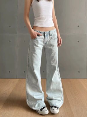 Womens Jeans Non-slim Fit Straight-leg Flared Wide-leg