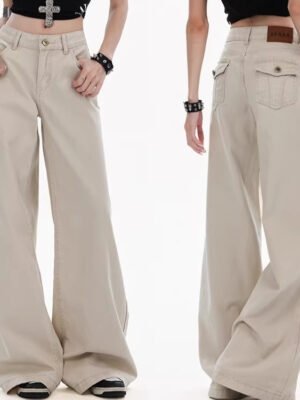 Light Apricot Wide-leg Low-rise Loose-fit Slimming Straight-leg Pants