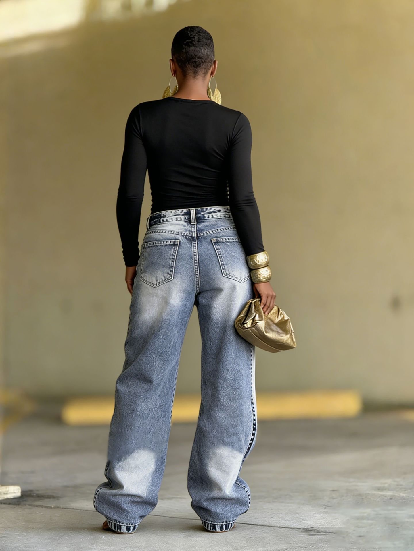 Deconstructed Layered Washed Denim Jeans ā Image 6