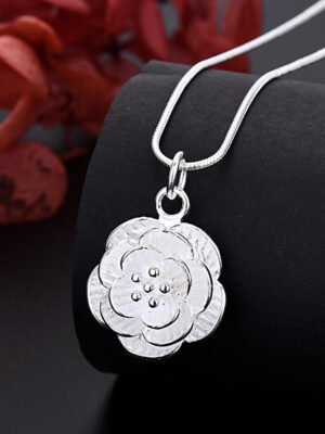 25 Silver Flower Mountain Camellia Pendant Necklace Ornament
